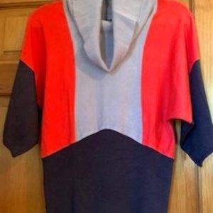 Crop Abstract Sweater - Color Blocked Brown/Orange/Beige - Size Small
